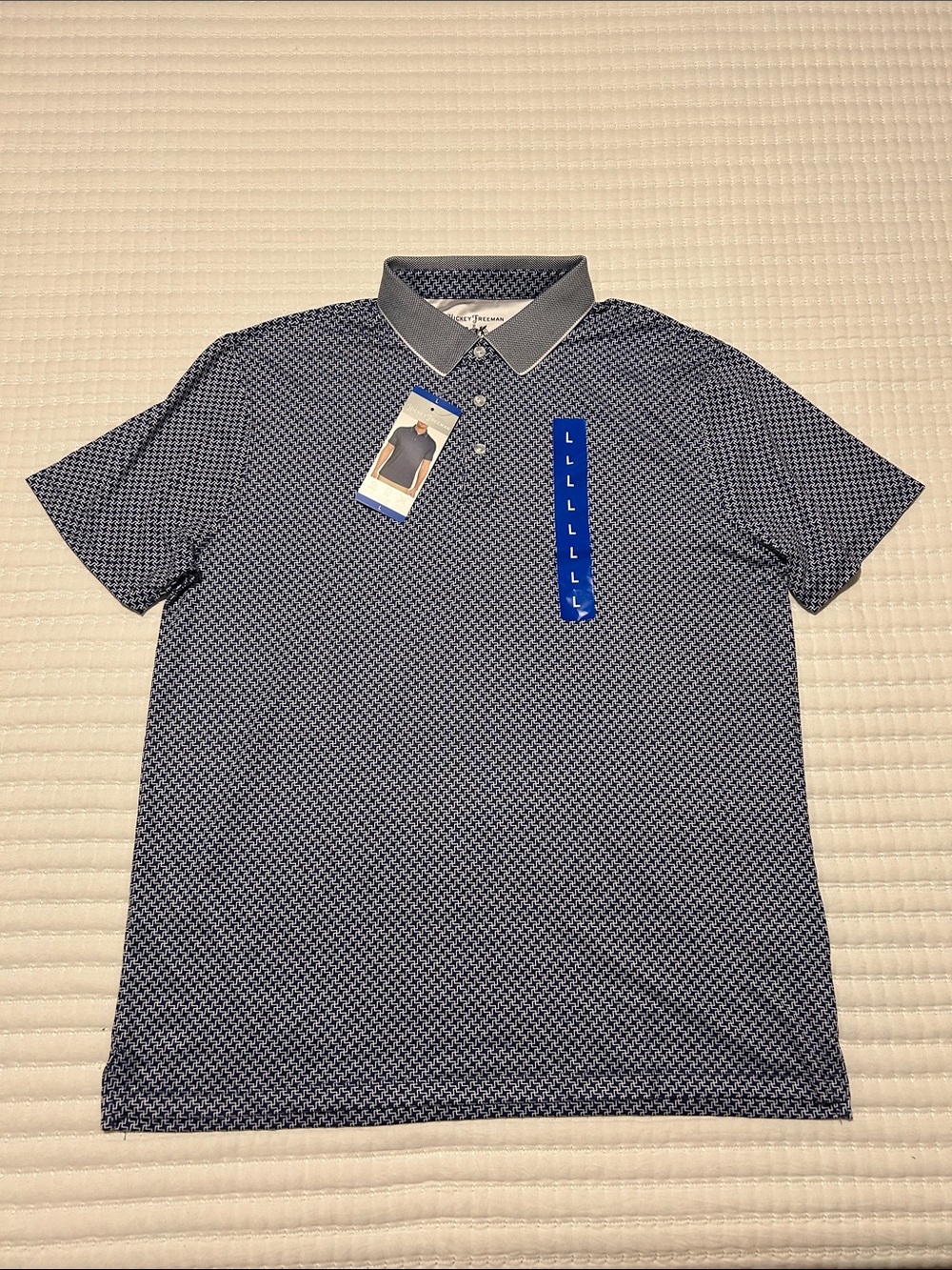 Hickey Freeman Navy Patterned Polo with Grey Contrast Collar